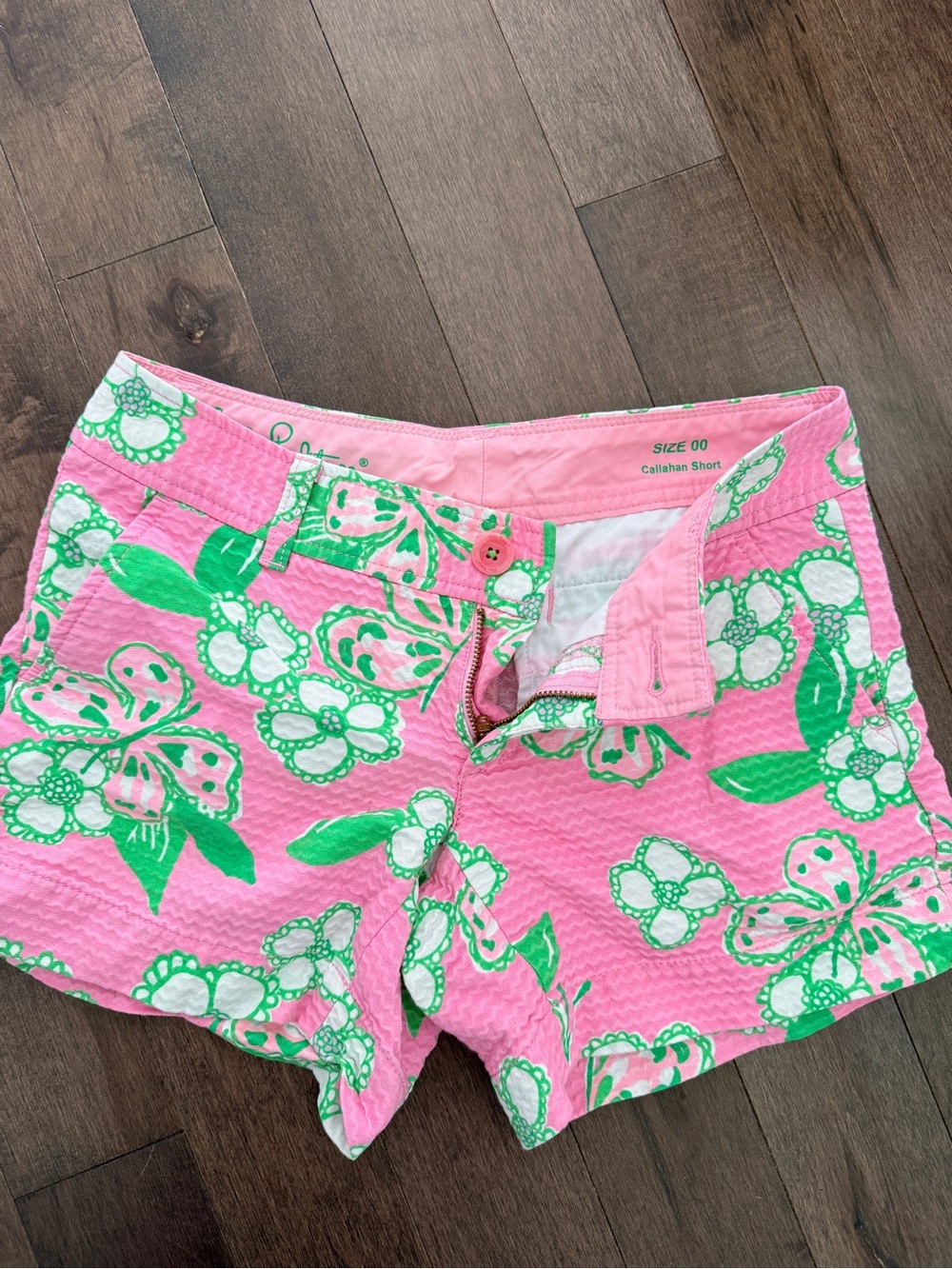 Lilly Pulitzer Pink Floral Callahan Shorts with Green Accents